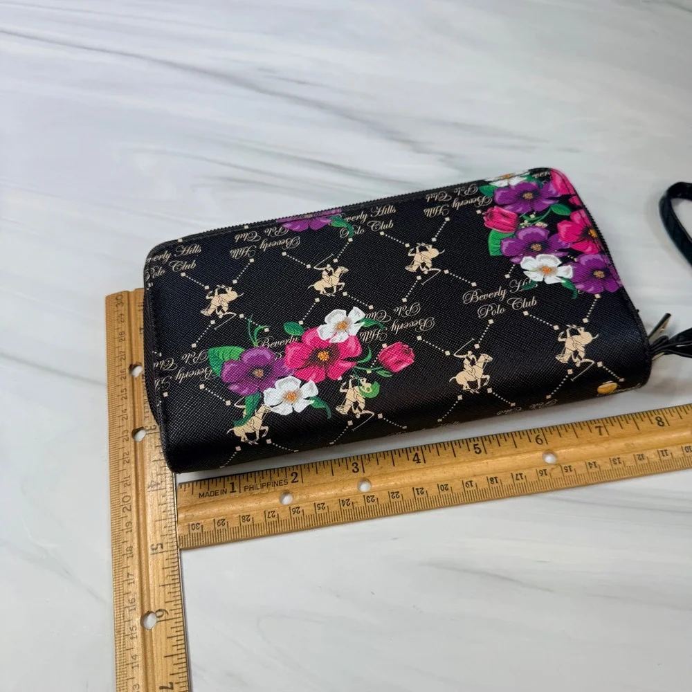 Beverly Hills Polo Club Floral Double Zip Wristlet Wallet Brown Multi BHPC